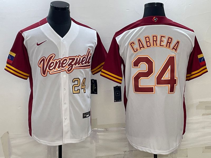 Men 2023 World Cub Venezuela #24 Cabrera White Nike MLB Jersey1